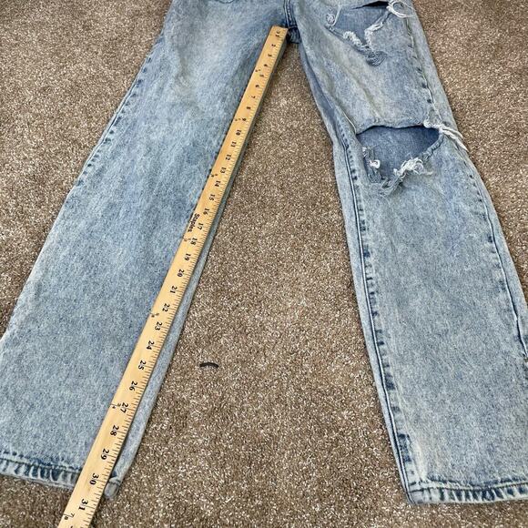 Nasty Gal jeans stone acid washed denim straight leg distressed high waisted 8 - Picture 7 of 9